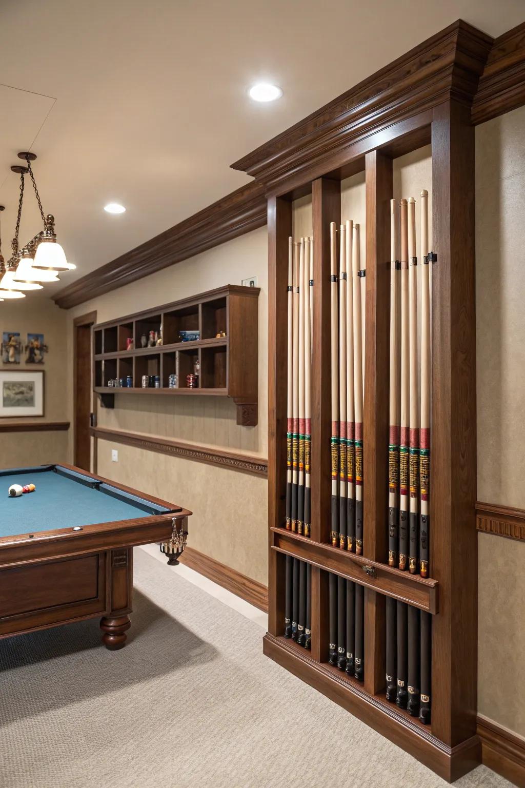 Efficient storage solutions keep your pool table area tidy and functional.