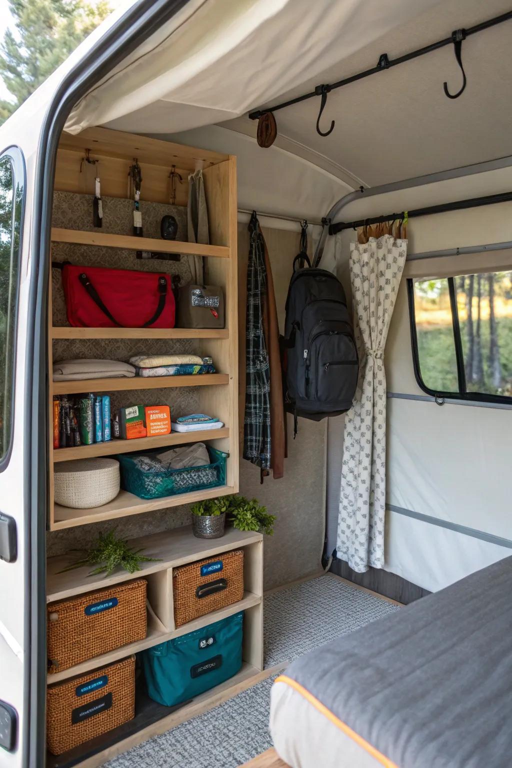 Keep your camper organized and efficient by utilizing vertical space.