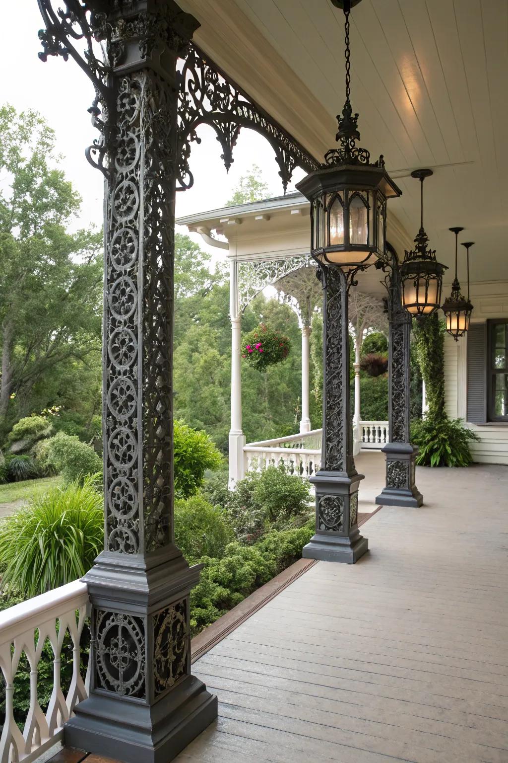 Ironwork adds dramatic and timeless charm.