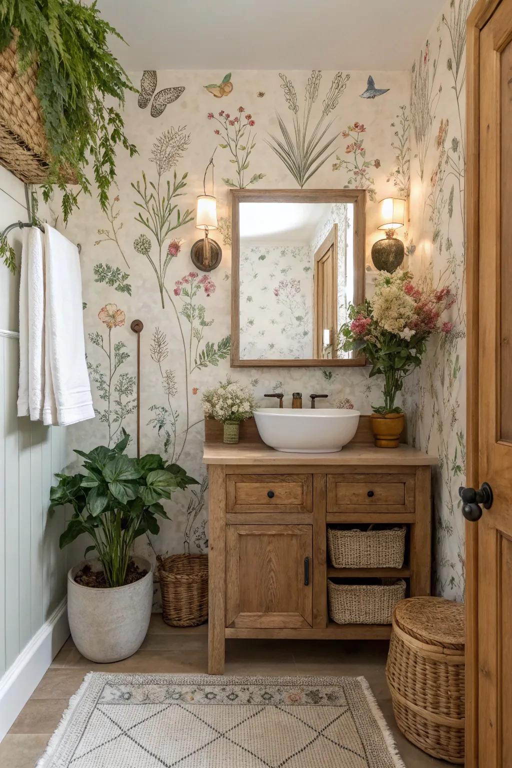 Botanical illustrations add lush beauty and vibrancy to your guest bathroom.