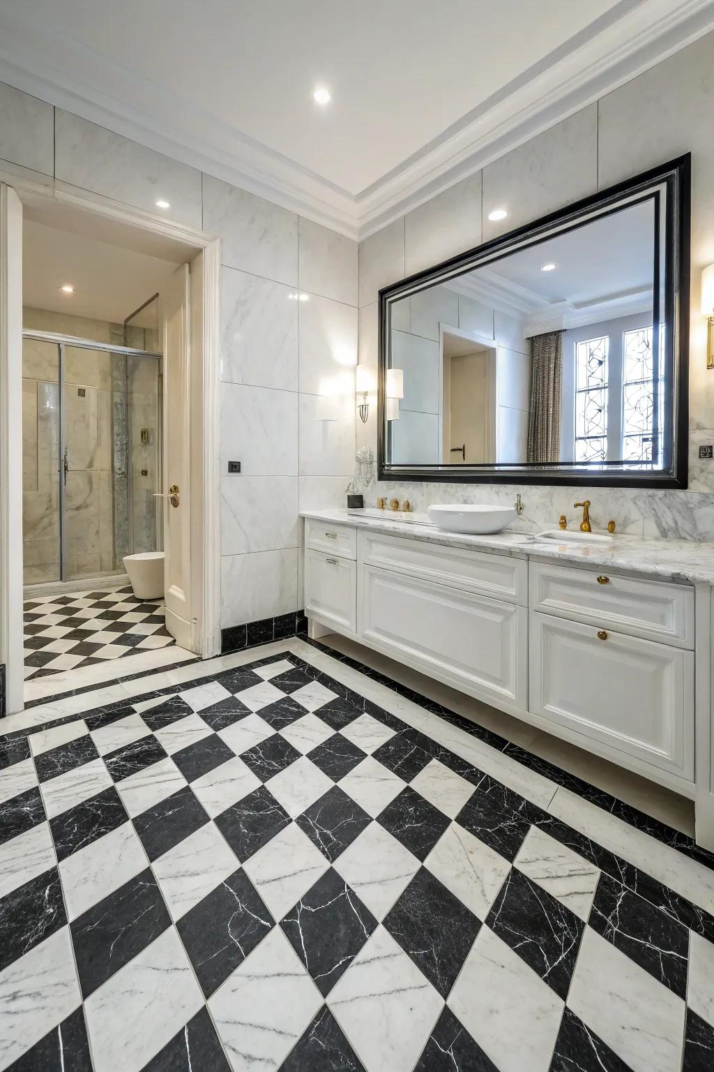 A statement floor converts your bathroom into an artistic area.