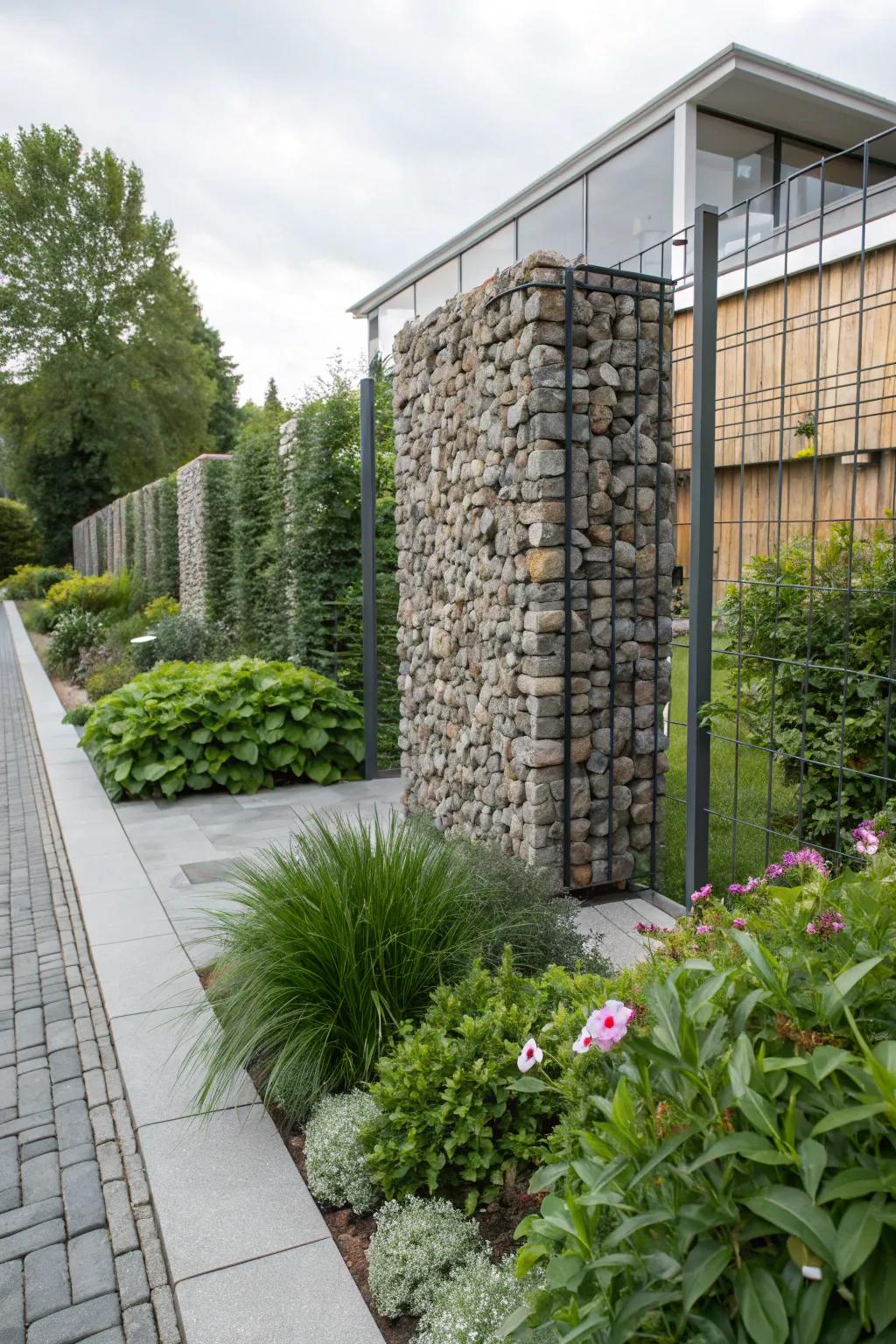 Gabion partitions meld strength and style for effective privacy.