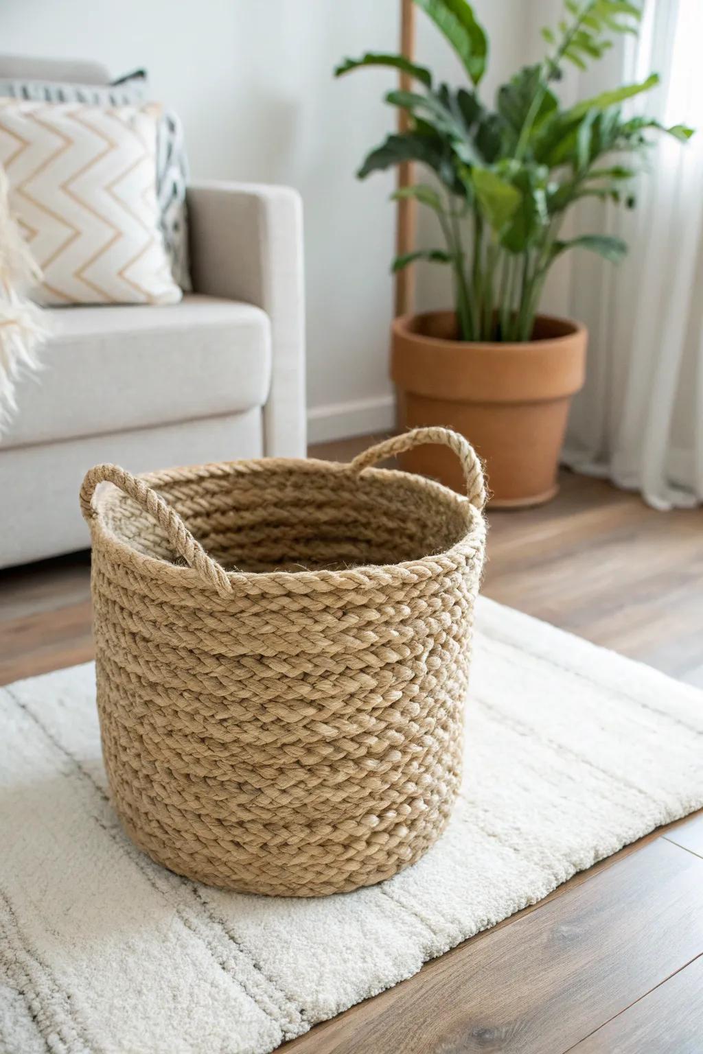 Enhance your area with this chic self-made fiber container, where minimalism meets boho beauty.