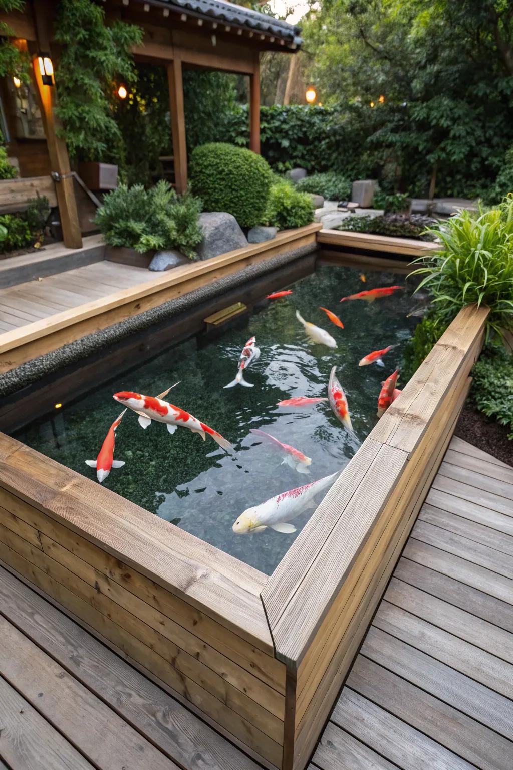A koi pond brings elegance and life to your garden retreat.