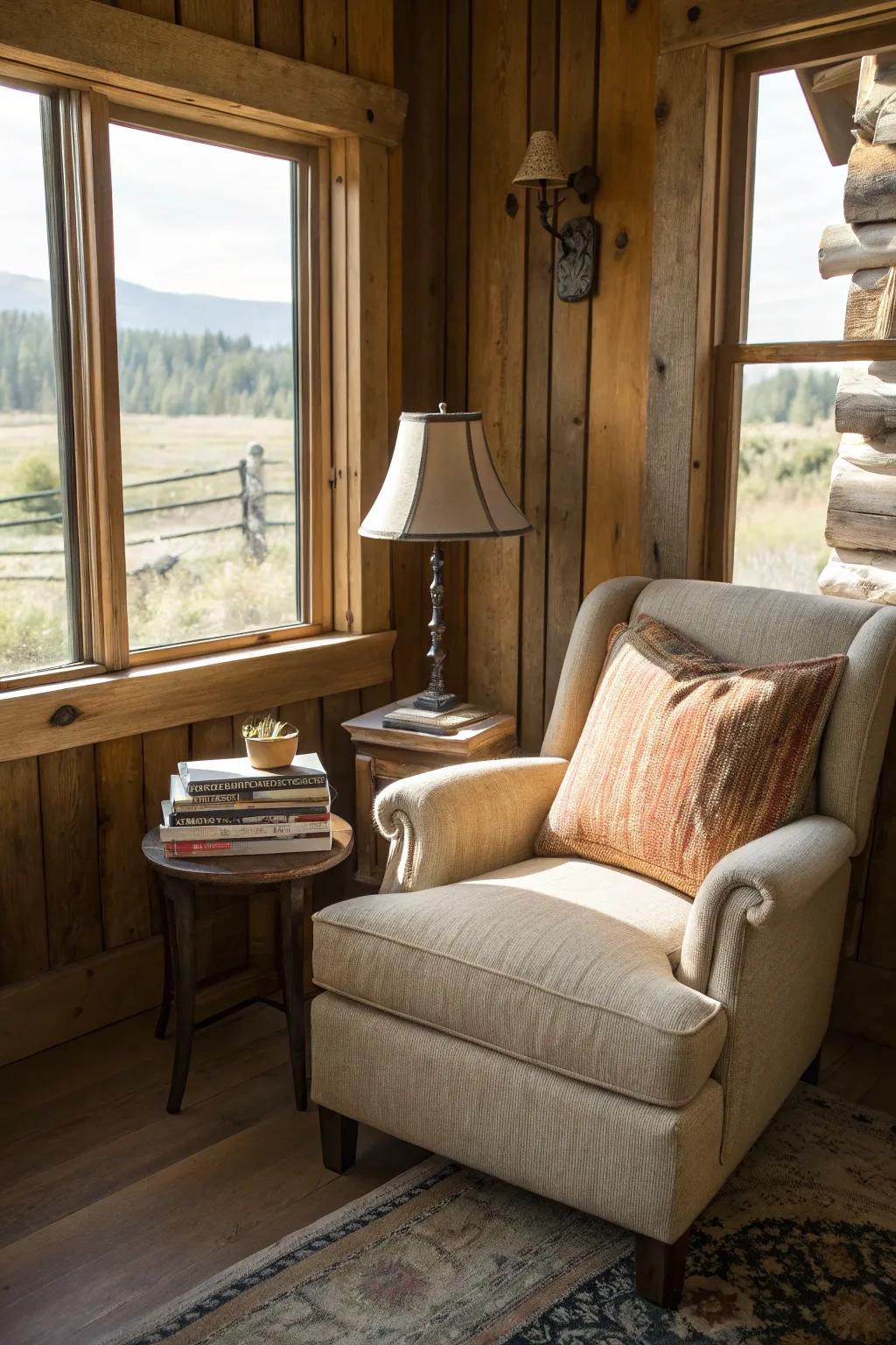 A cozy nook provides a perfect escape for relaxation and reading.