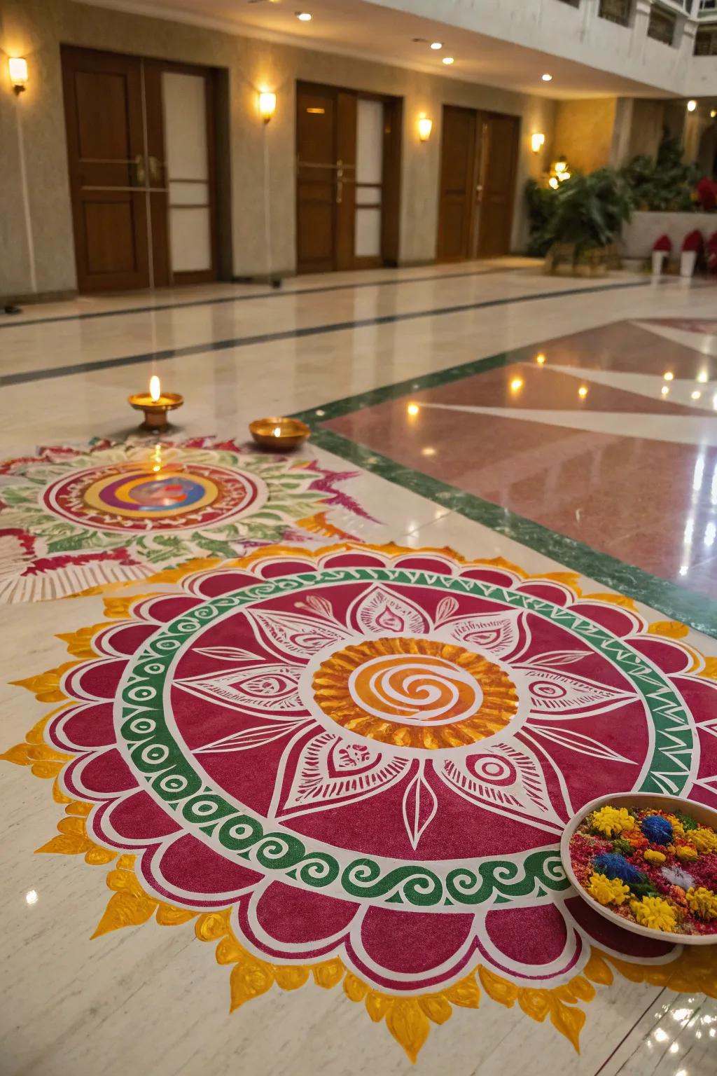 Cultural synthesis in rangoli celebrates diversity and creativity.