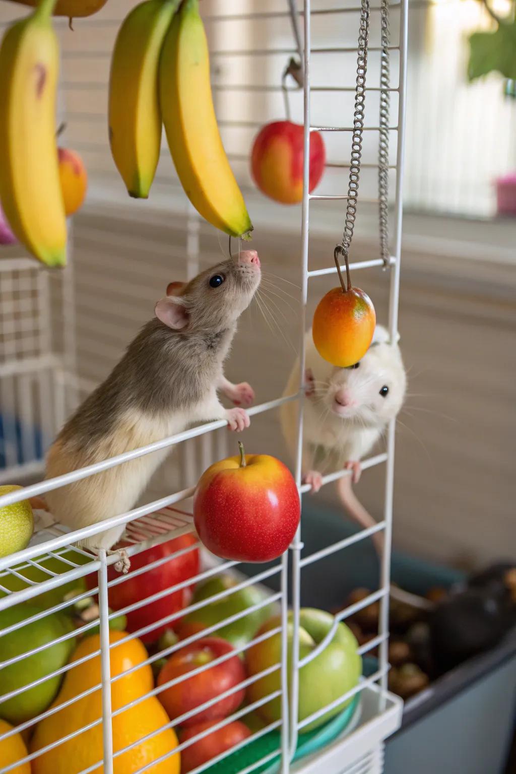 Suspended fruit offers a tasty and interactive experience