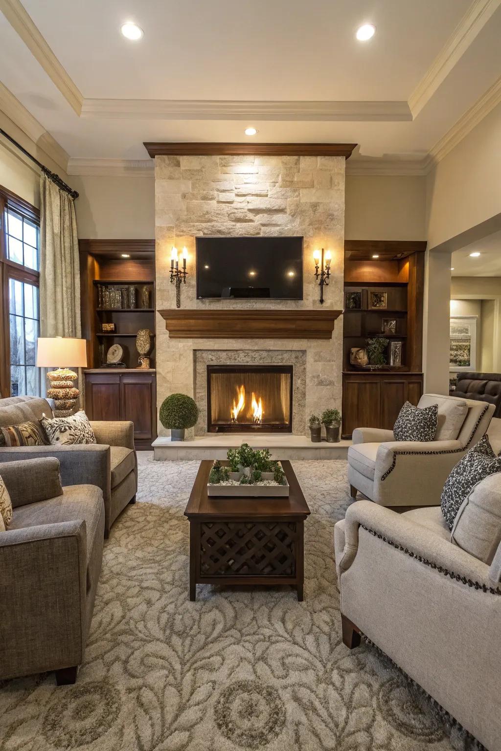 Fireplaces offer coziness and a natural central point.