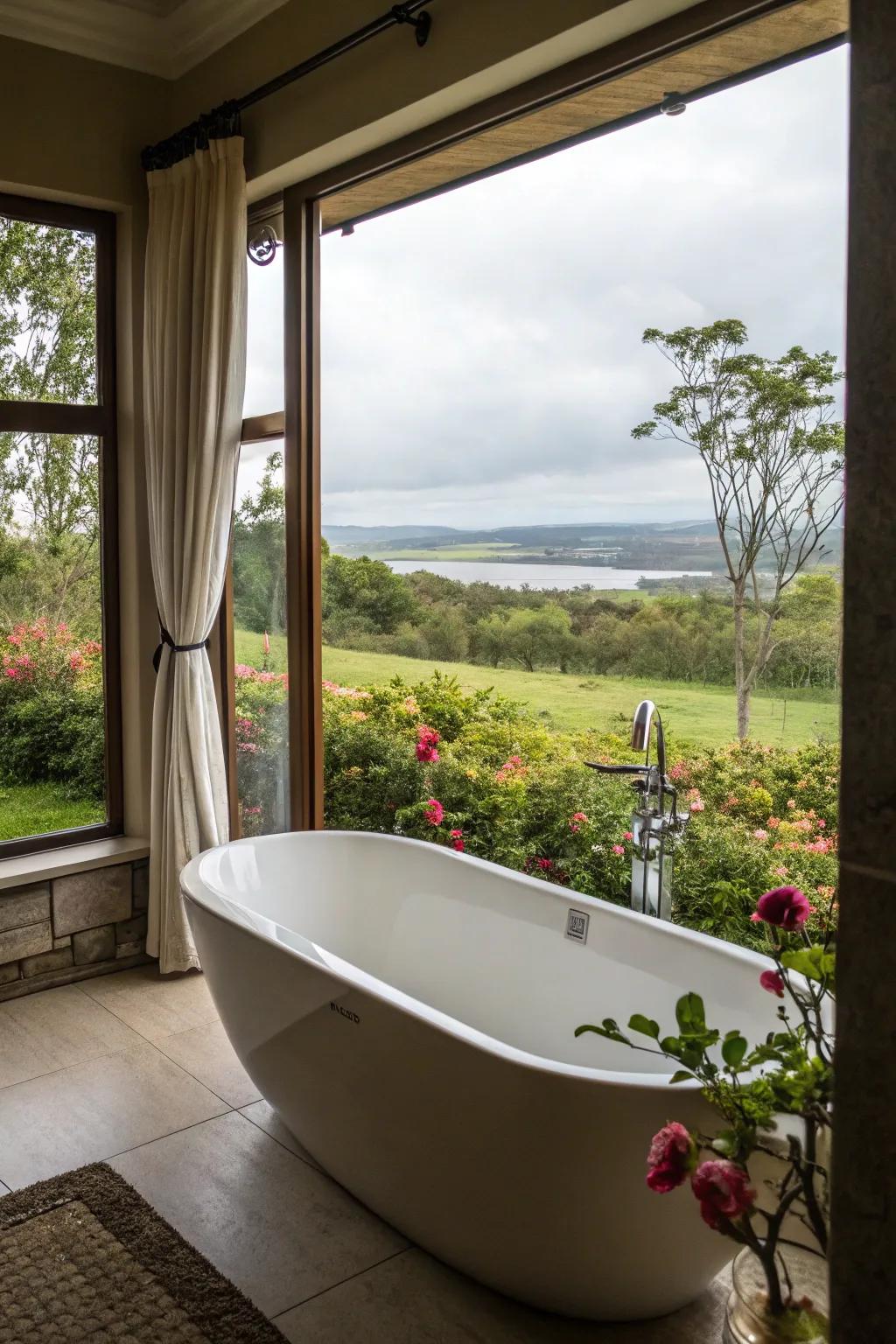 Scenic views bring tranquility to your bath.