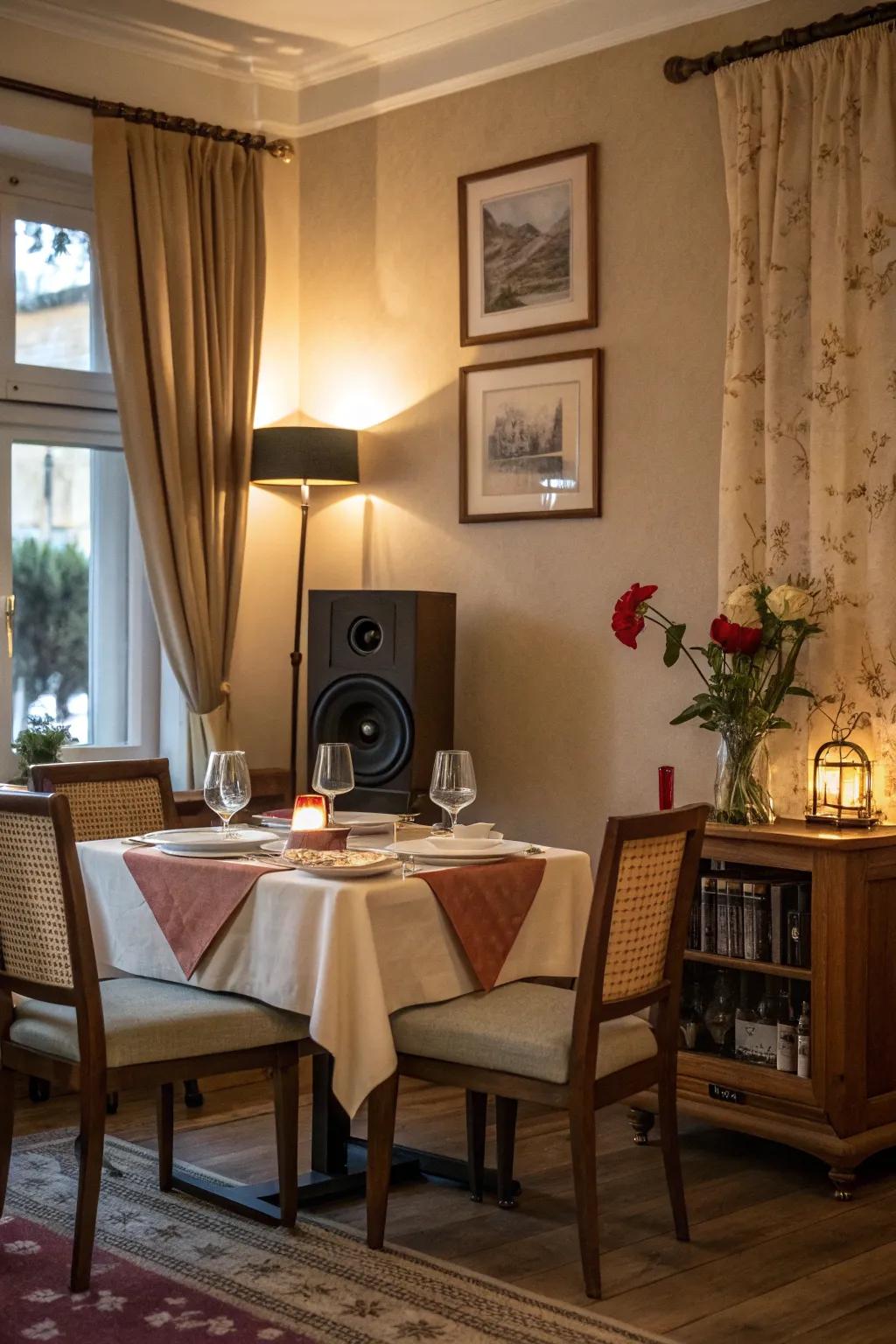 Subtle music provides the perfect backdrop to your romantic dining experience.