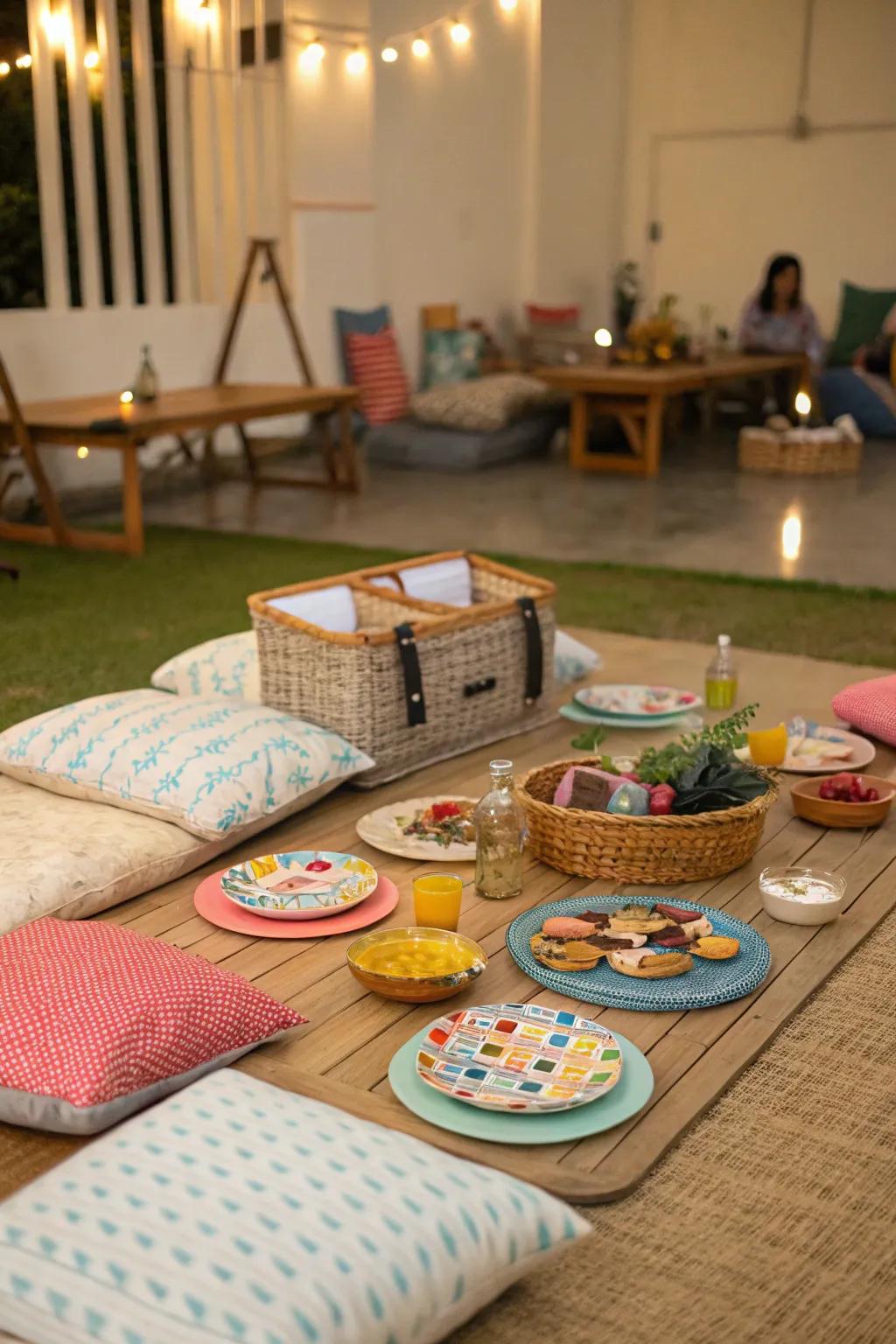 Create a casual vibe with unexpected seating like floor cushions.