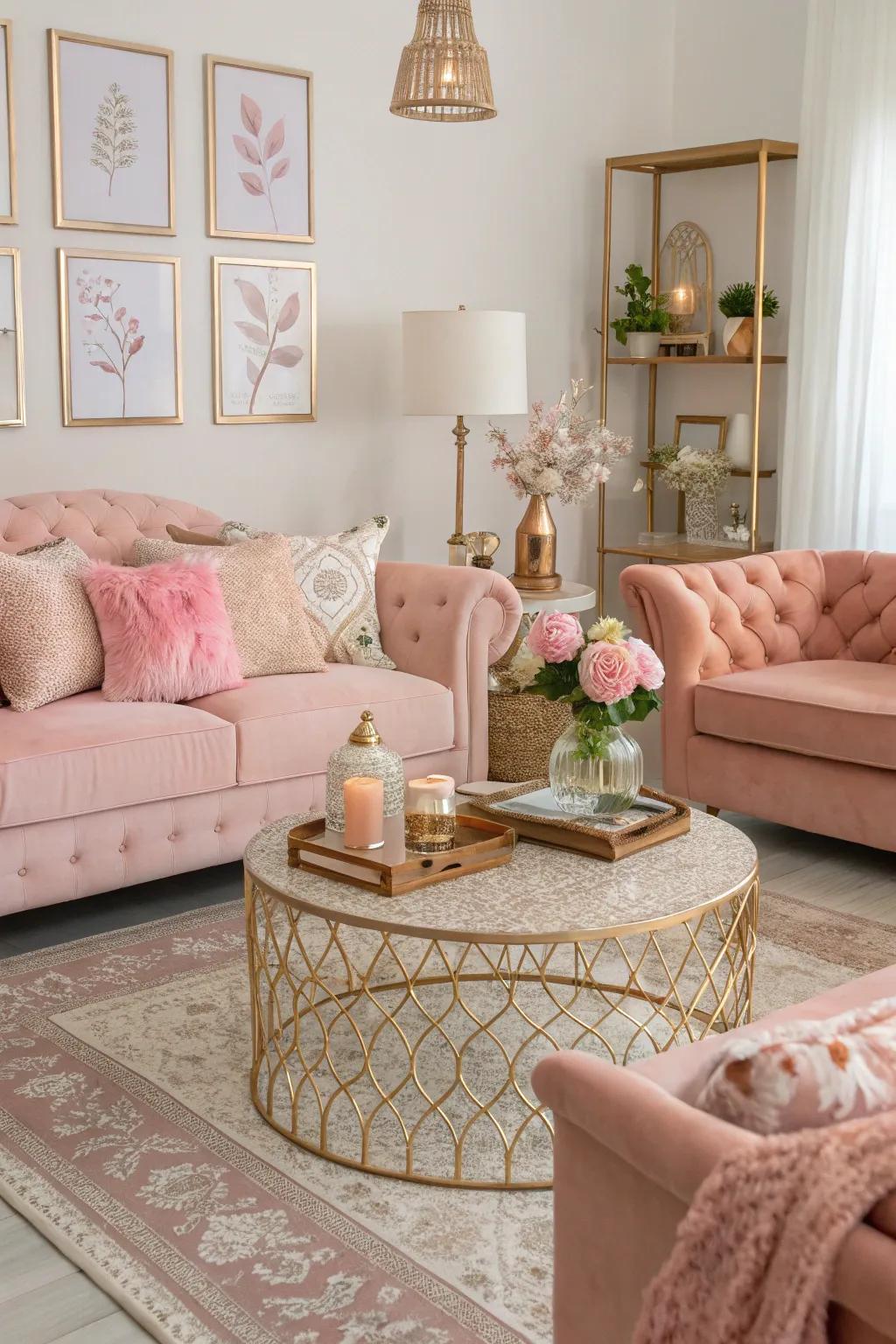 A sunset sheen and light rose palette creates a gentle, harmonious look.