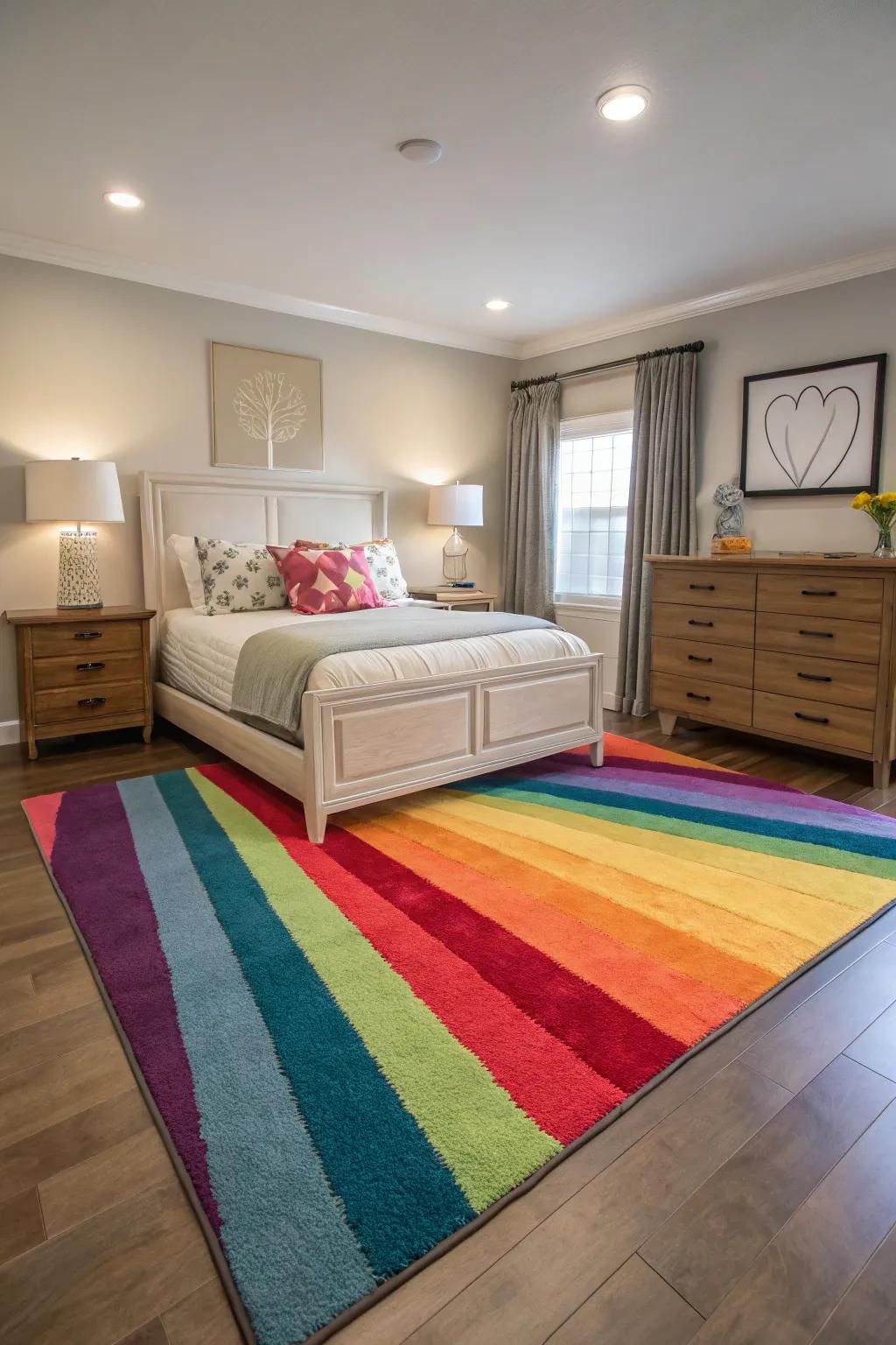 Rugs with intense hues create a dramatic effect in any bedroom.