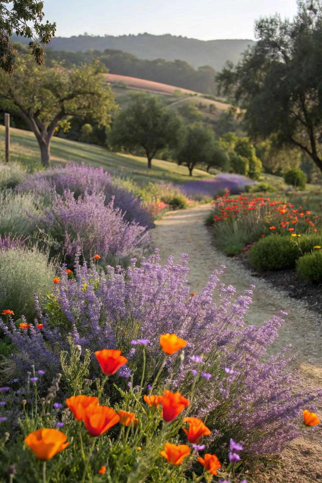 A fun garden scene displaying Azure blooms and wildflowers.