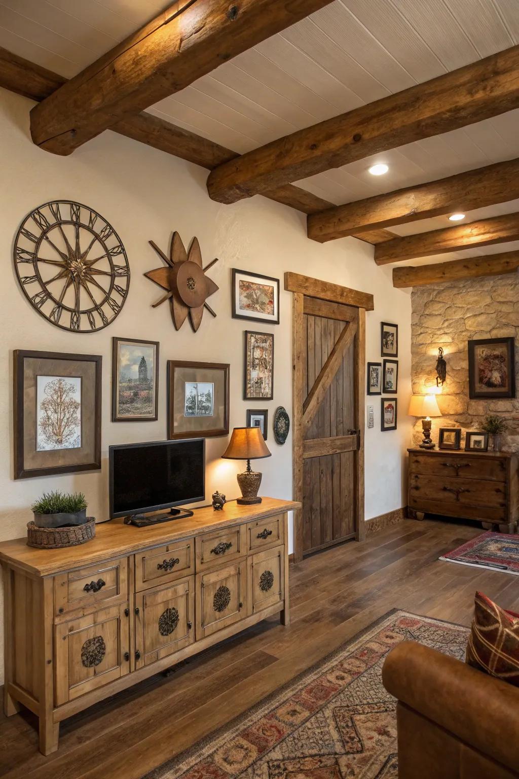 Handcrafted art injects a personal and unique touch to the space.