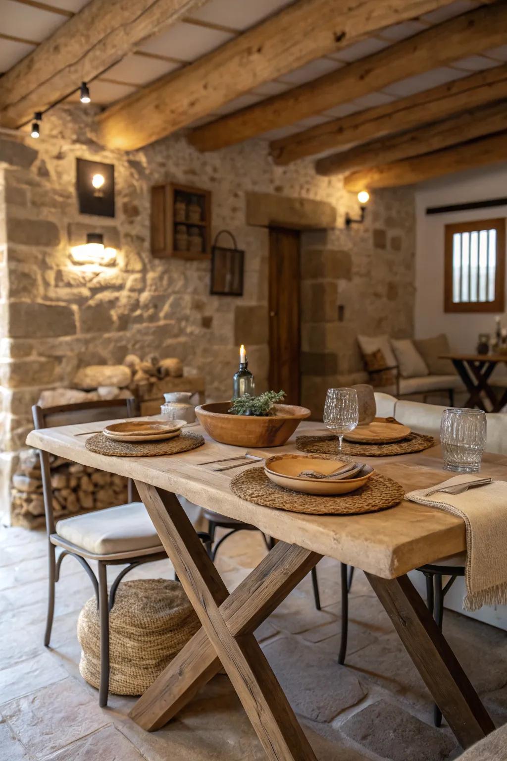 A cross-brace table bringing elegance to the dining space.