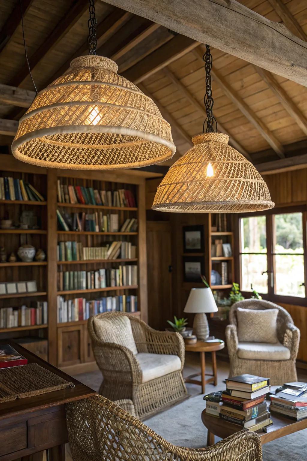 Innate fiber shades formulate a subdued, embracing glow within this study.