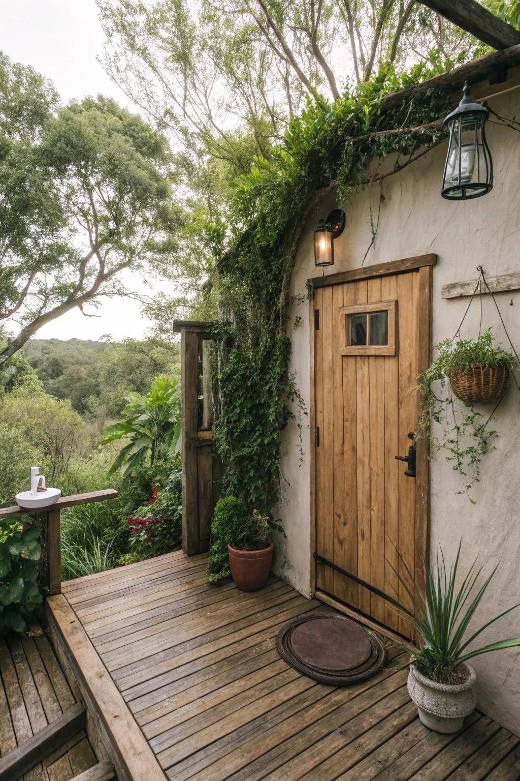 A timber deck establishes a warm base for this outdoor retreat.