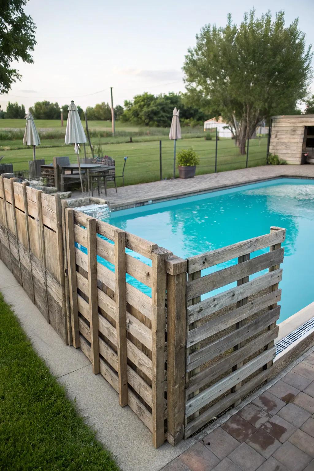 Pallet fencing offering budget-friendly, countryside charm.