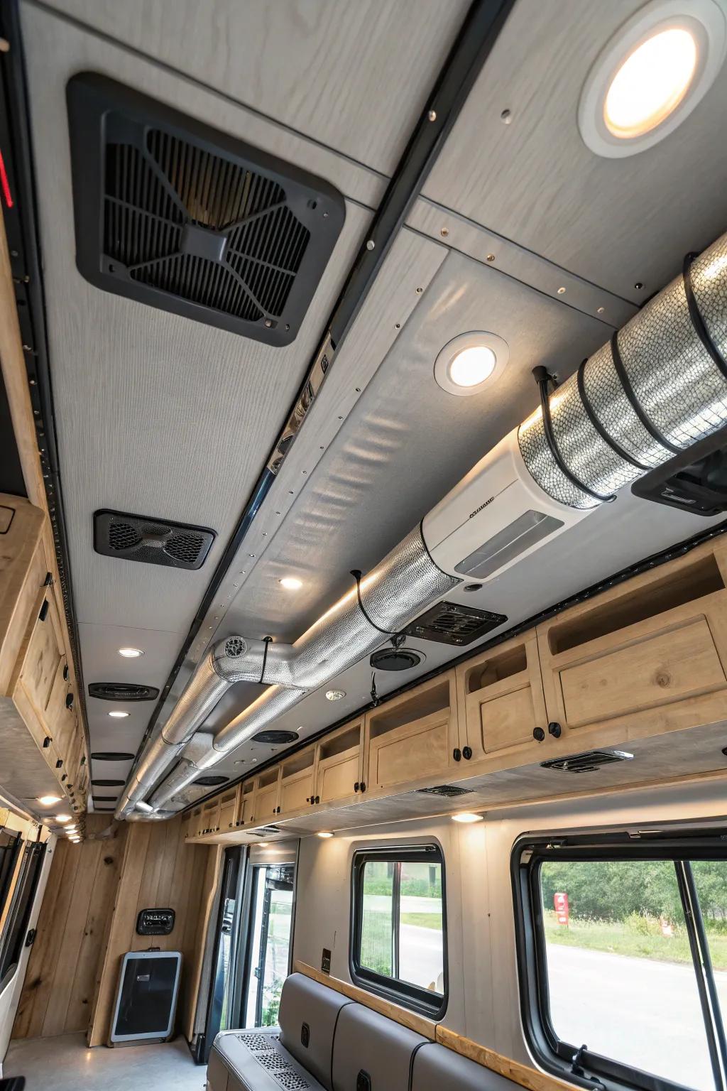 Exposed ducts lend an industrial and stylish vibe to your RV.