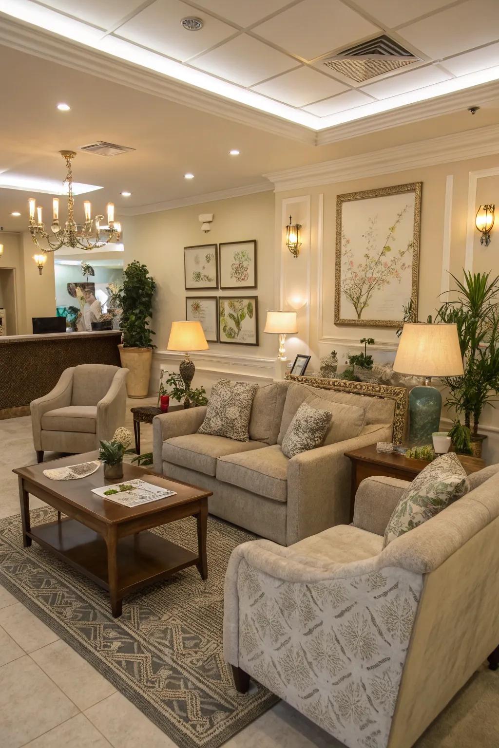 An inviting reception space welcoming clients warmly.