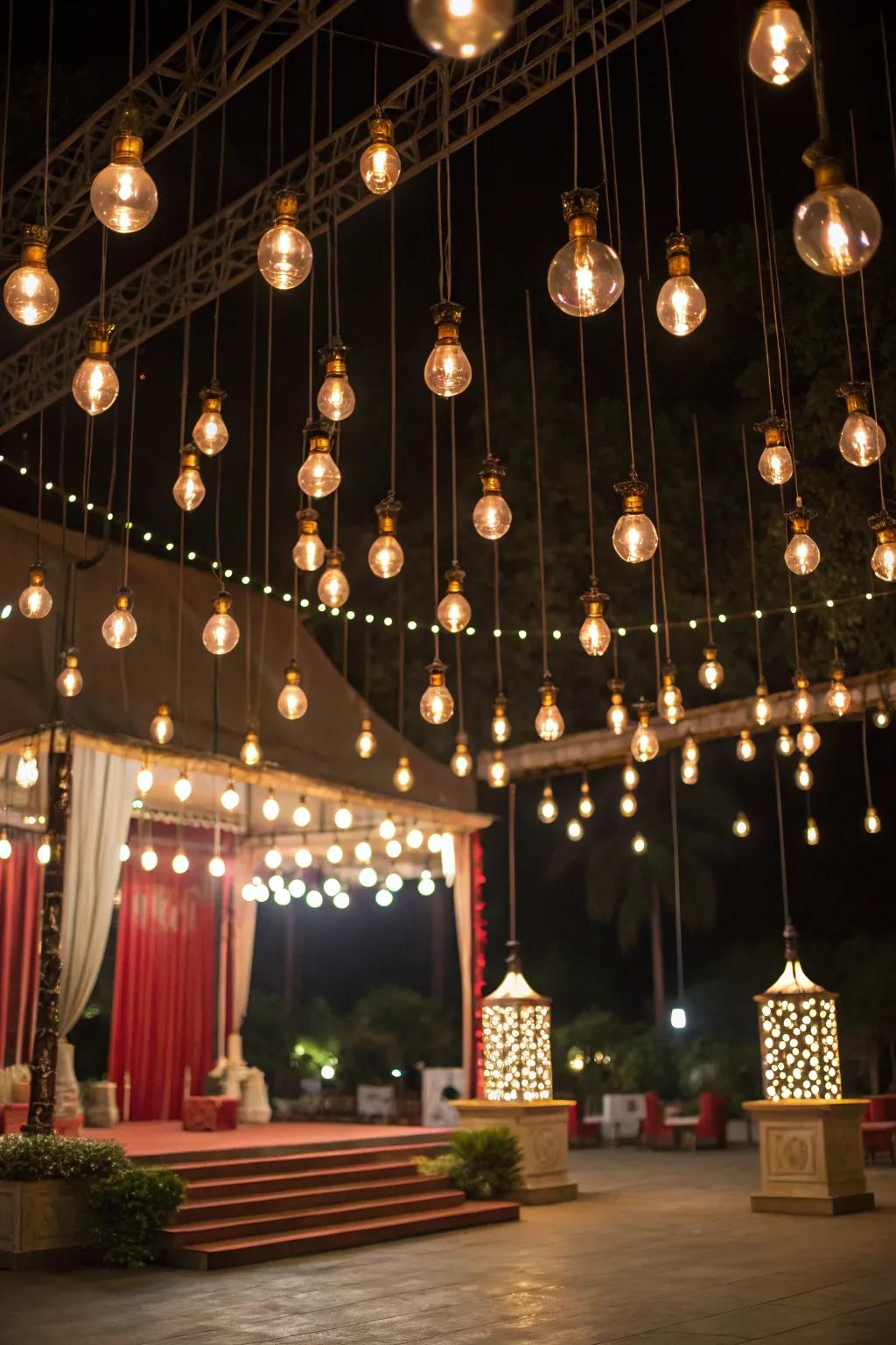 Suspended bulbs fashion an inviting radiance.