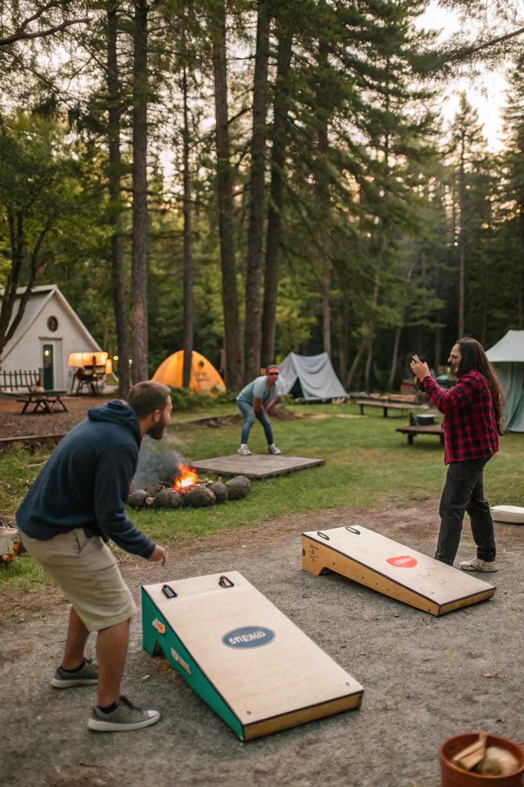 An exterior game station introduces fun and activity into your campsite.