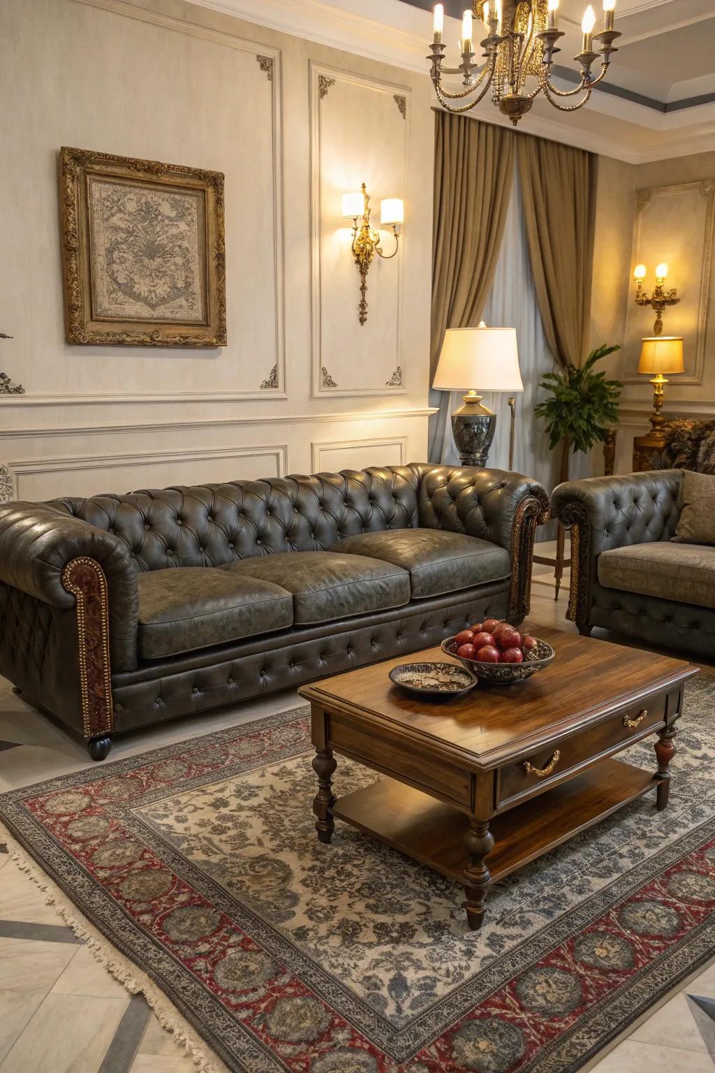 Chesterfield-style sectionals introduce enduring elegance to your living space.