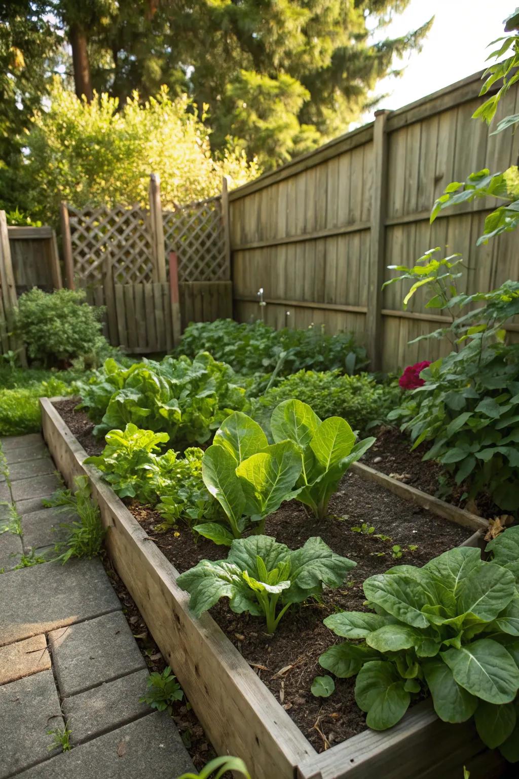 A vegetable plot flourishes even in the shade with the appropriate plants.