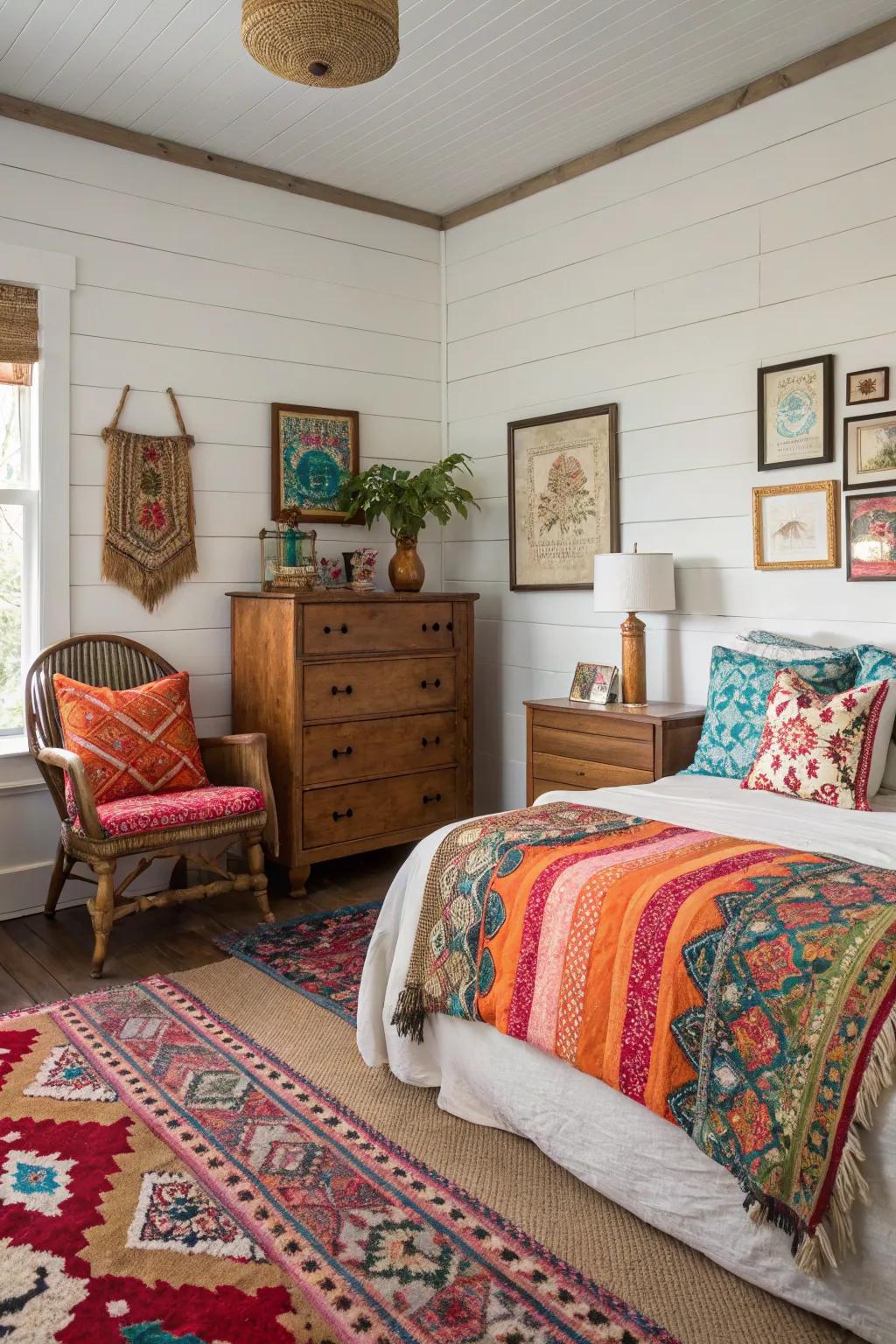 An eclectic integration of design with shiplap brings forth a singular and lively space.