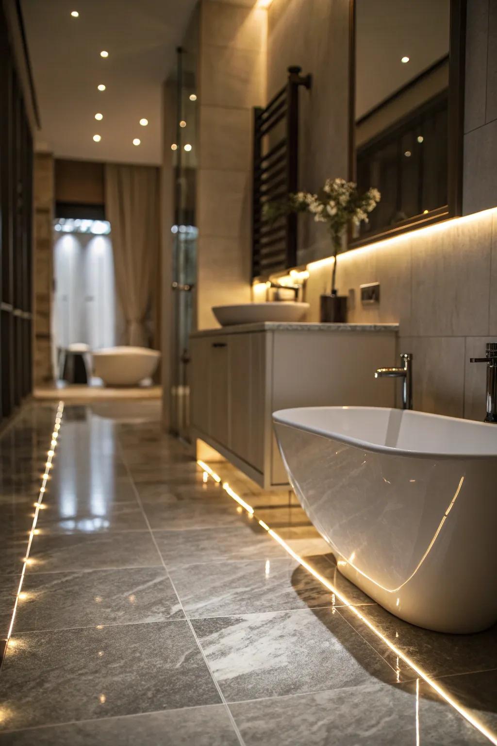 Floor lighting introduces drama and guides movement within your shower.