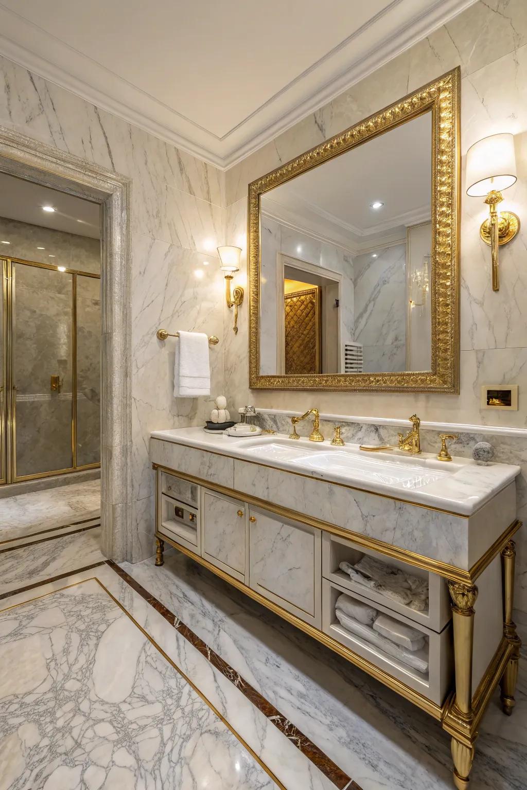 Luxury redefined using elegant materials within this restroom.