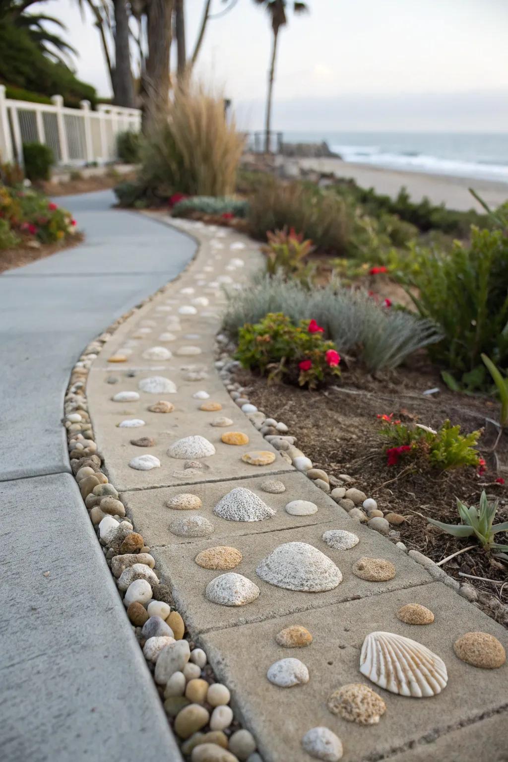 Shell-infused concrete carries a seaside mood to your sidewalk.