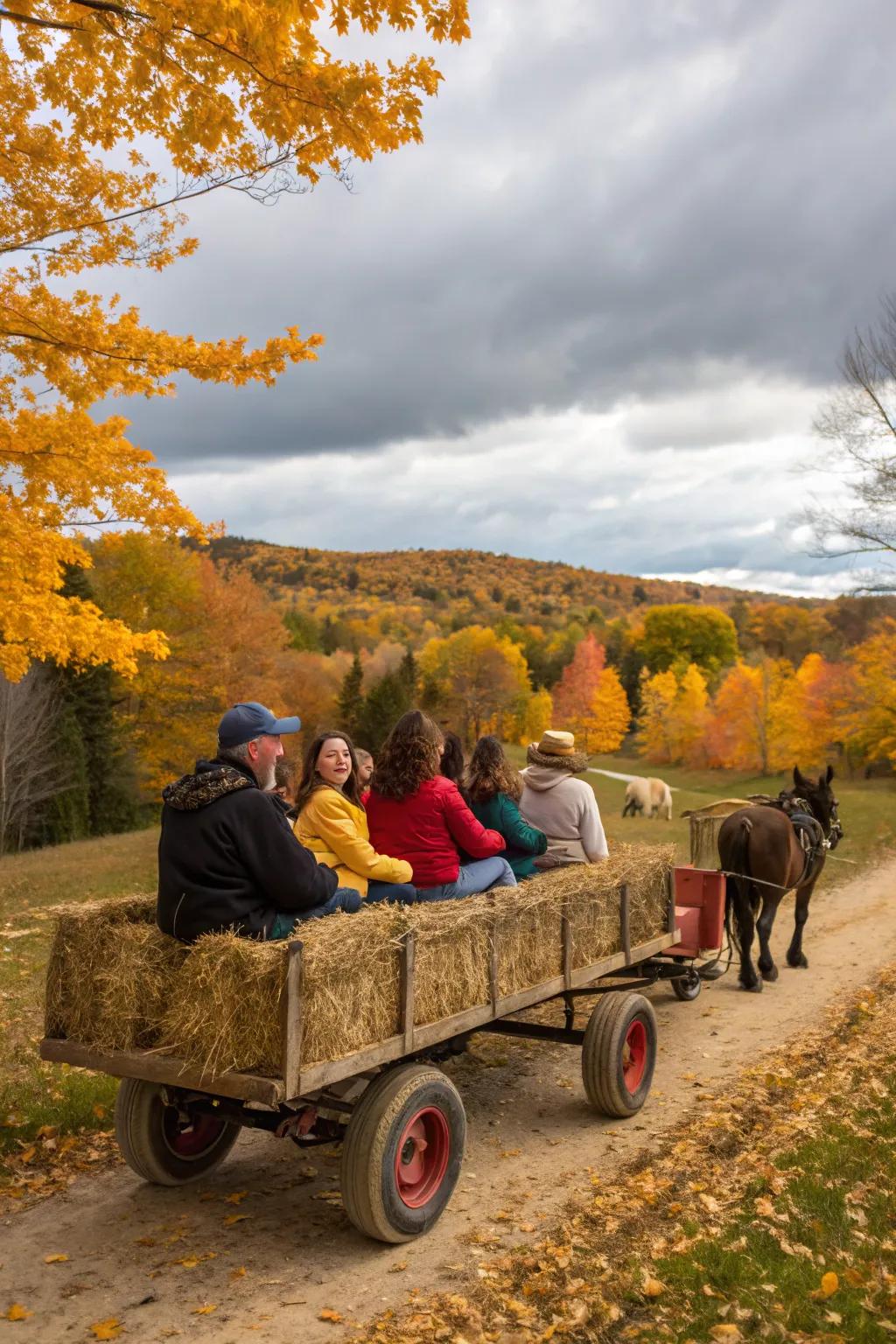 Hayrides introduce motion and amusement to autumnal sessions.