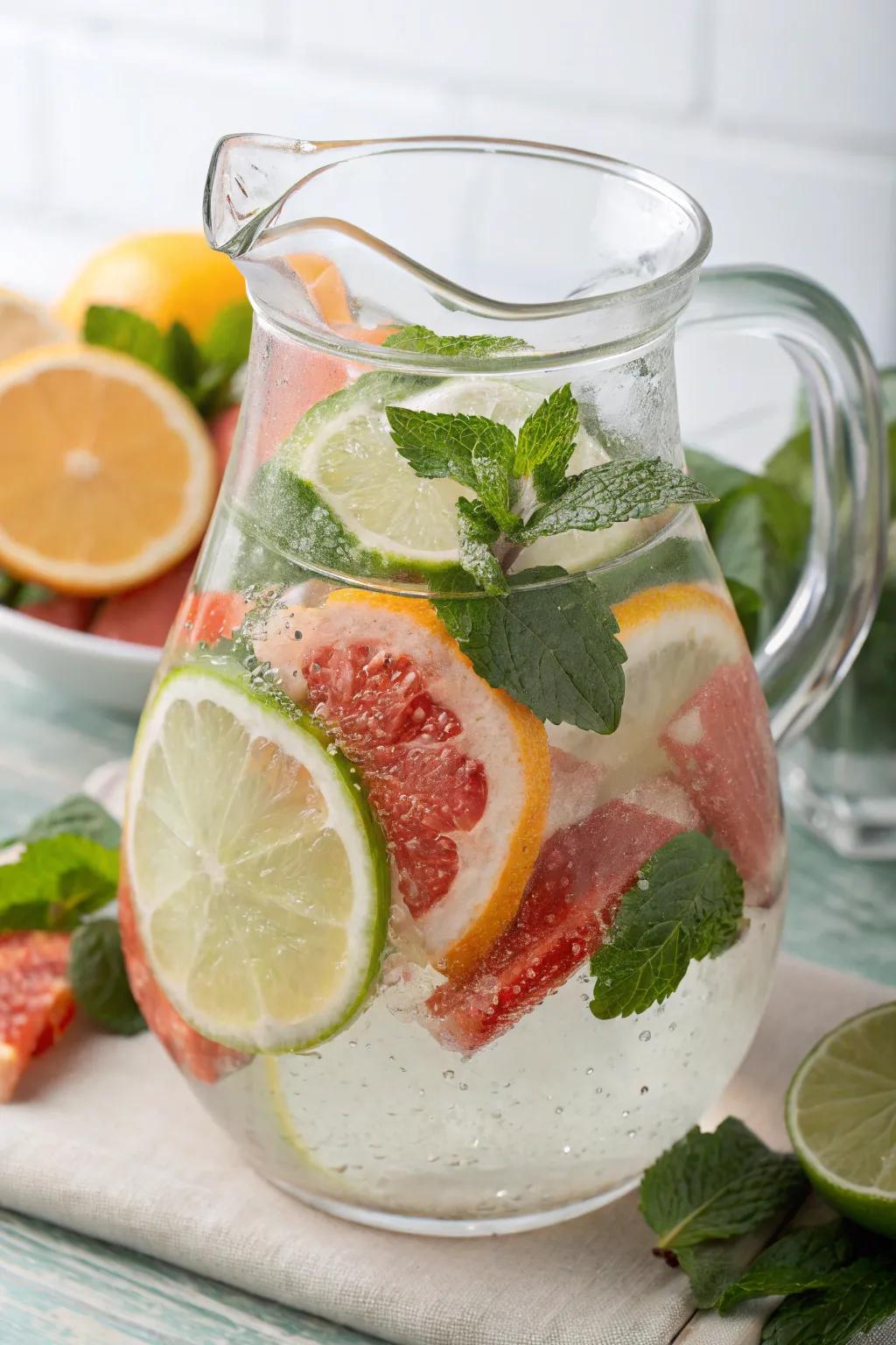 Fruit-infused water is a refreshing addition.