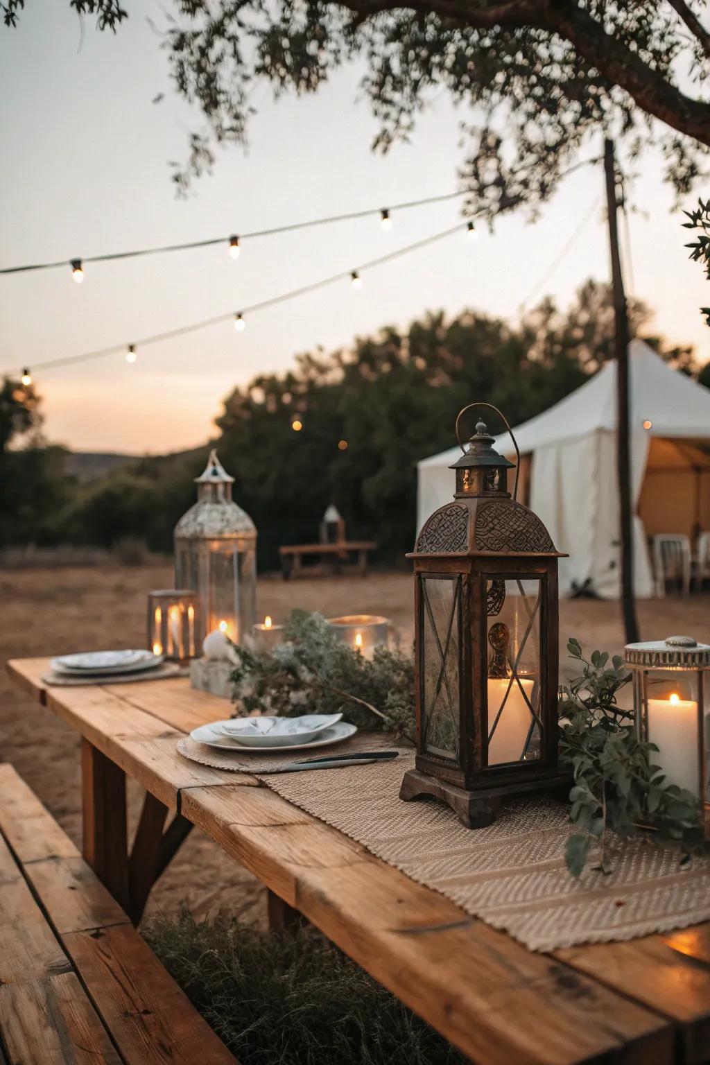 Beacon lights as a charming centerpiece on a rustic table.