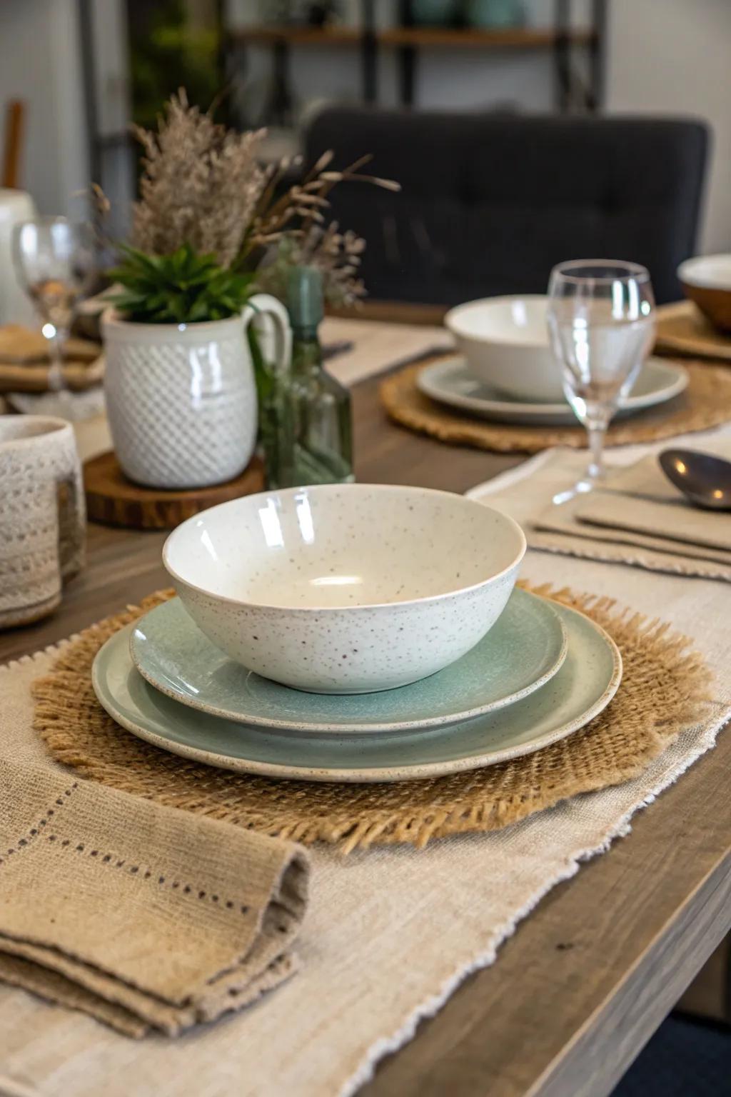 Mixing textures adds depth to the table decor.
