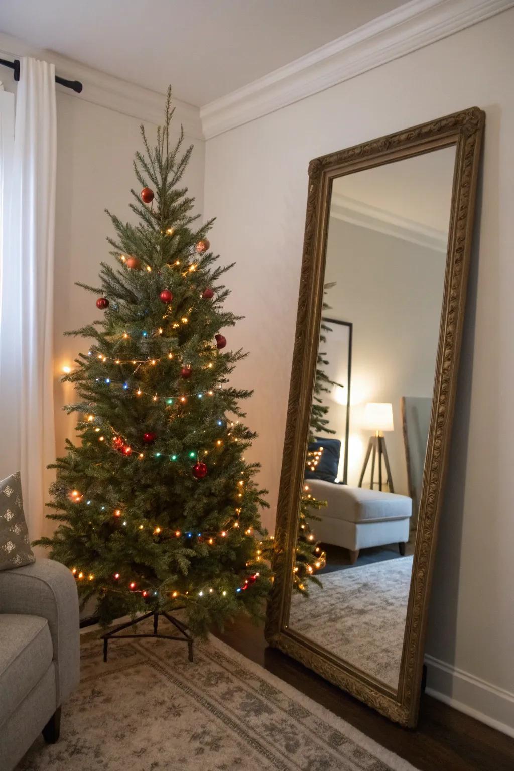 A looking glass duplicates the tree's luminescence for a more radiant chamber.