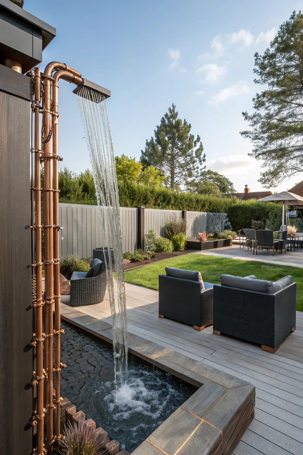 A bronze conduit waterfall appends industrial refinement and character.