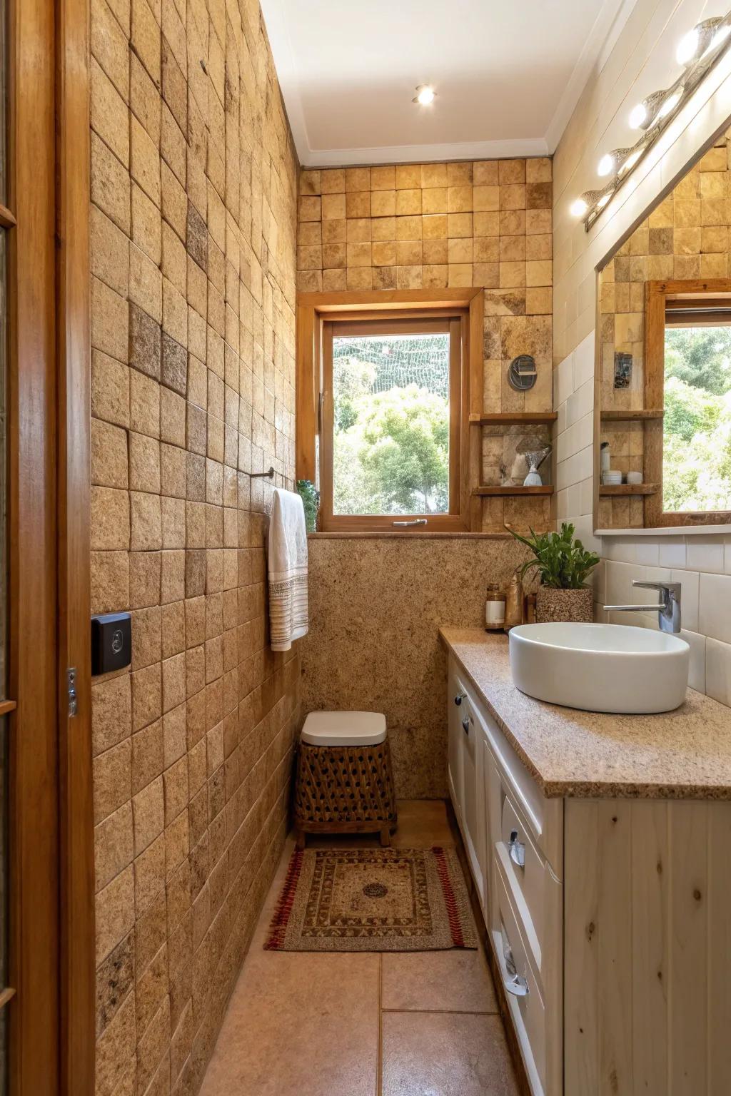 Bark tiles provide a sustainable and warm touch.