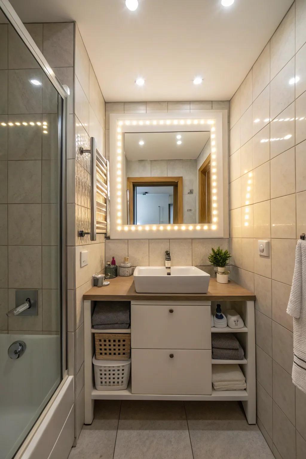 Multi-purpose fixtures optimize utility in small bathrooms.