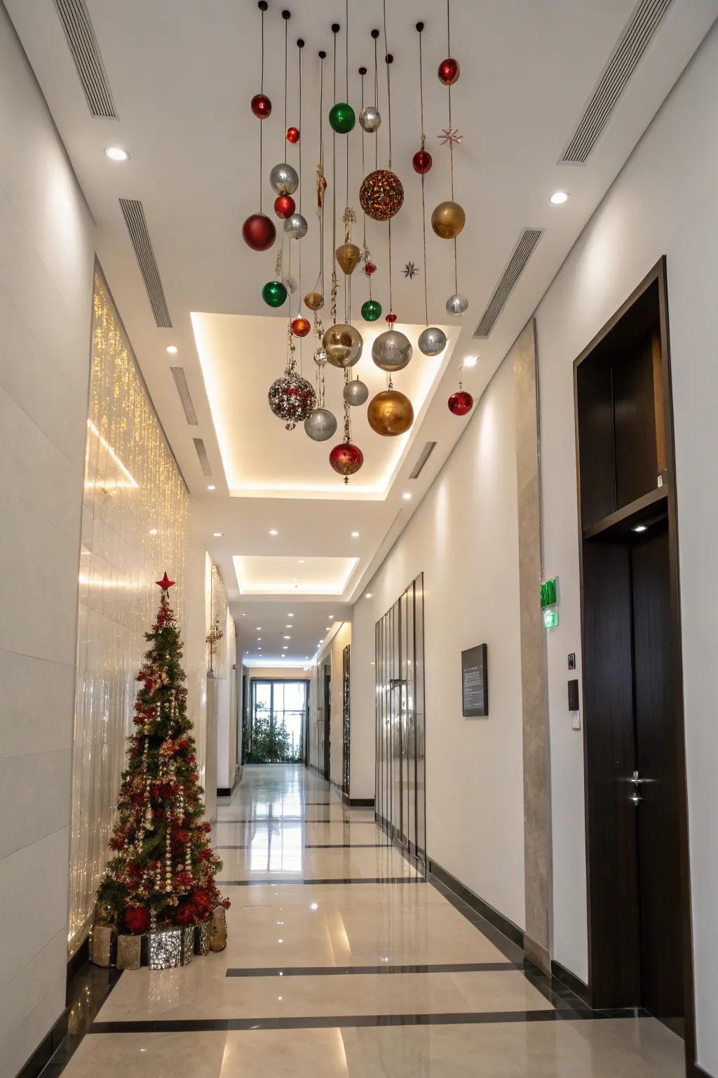 Hanging ornaments create a stunning, airy tree effect.
