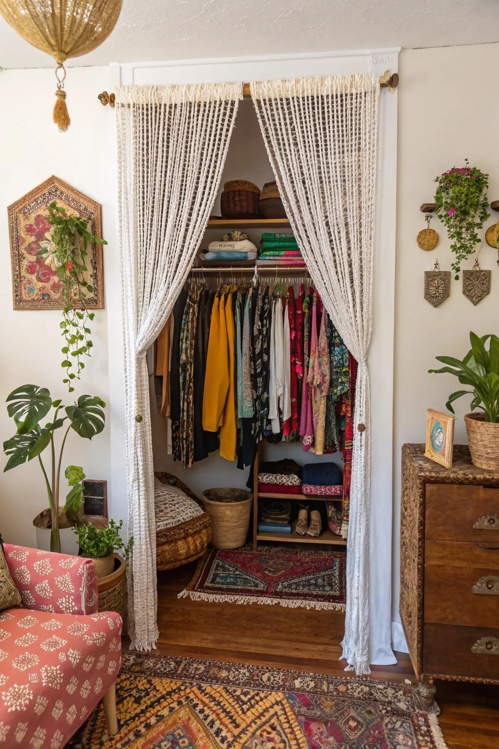 Beaded curtains add charm and a bohemian playfulness.