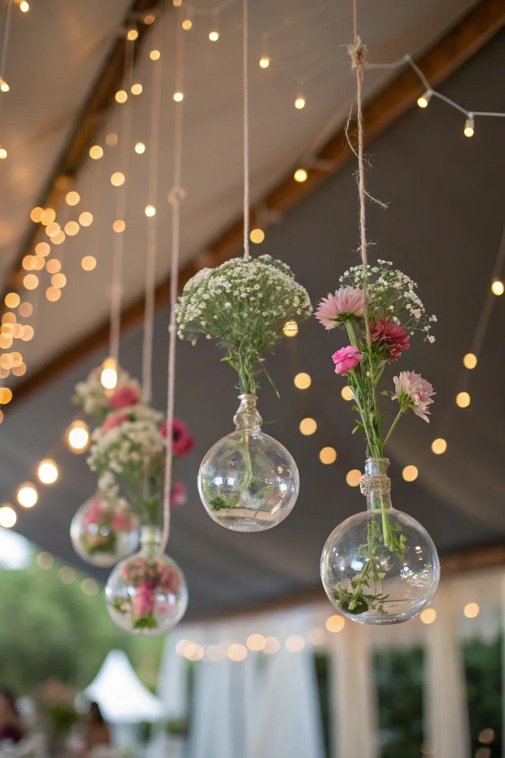 Pendulous glass orbs engender a dreamy botanical exhibition.