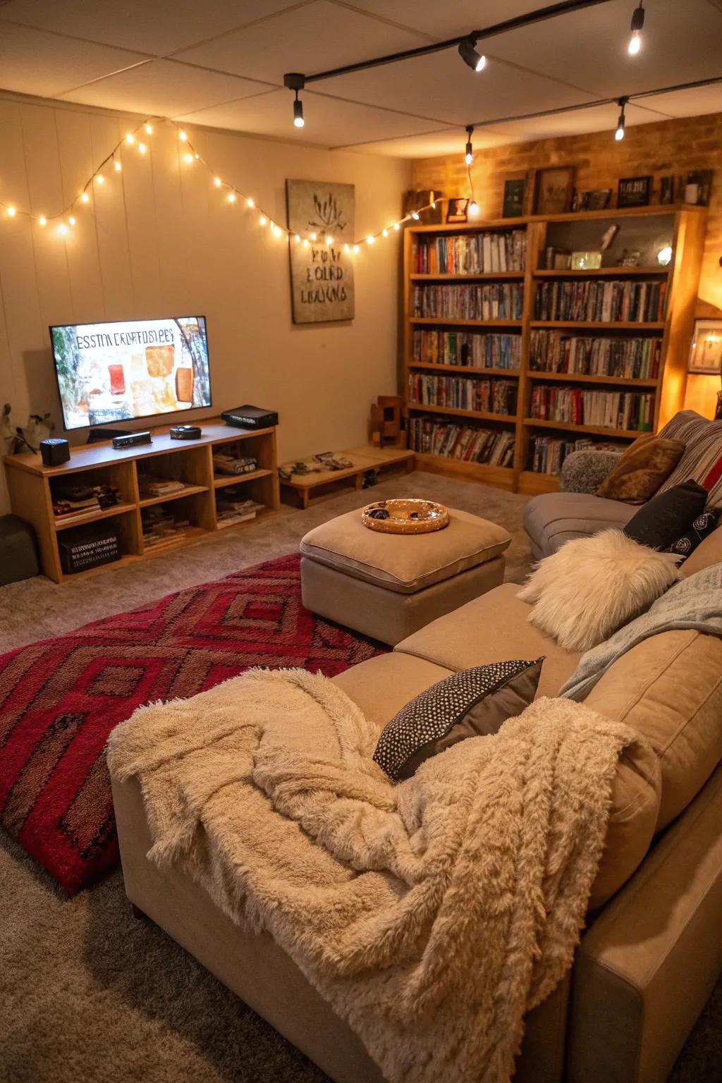 Soft textiles create a cozy and inviting gaming environment.