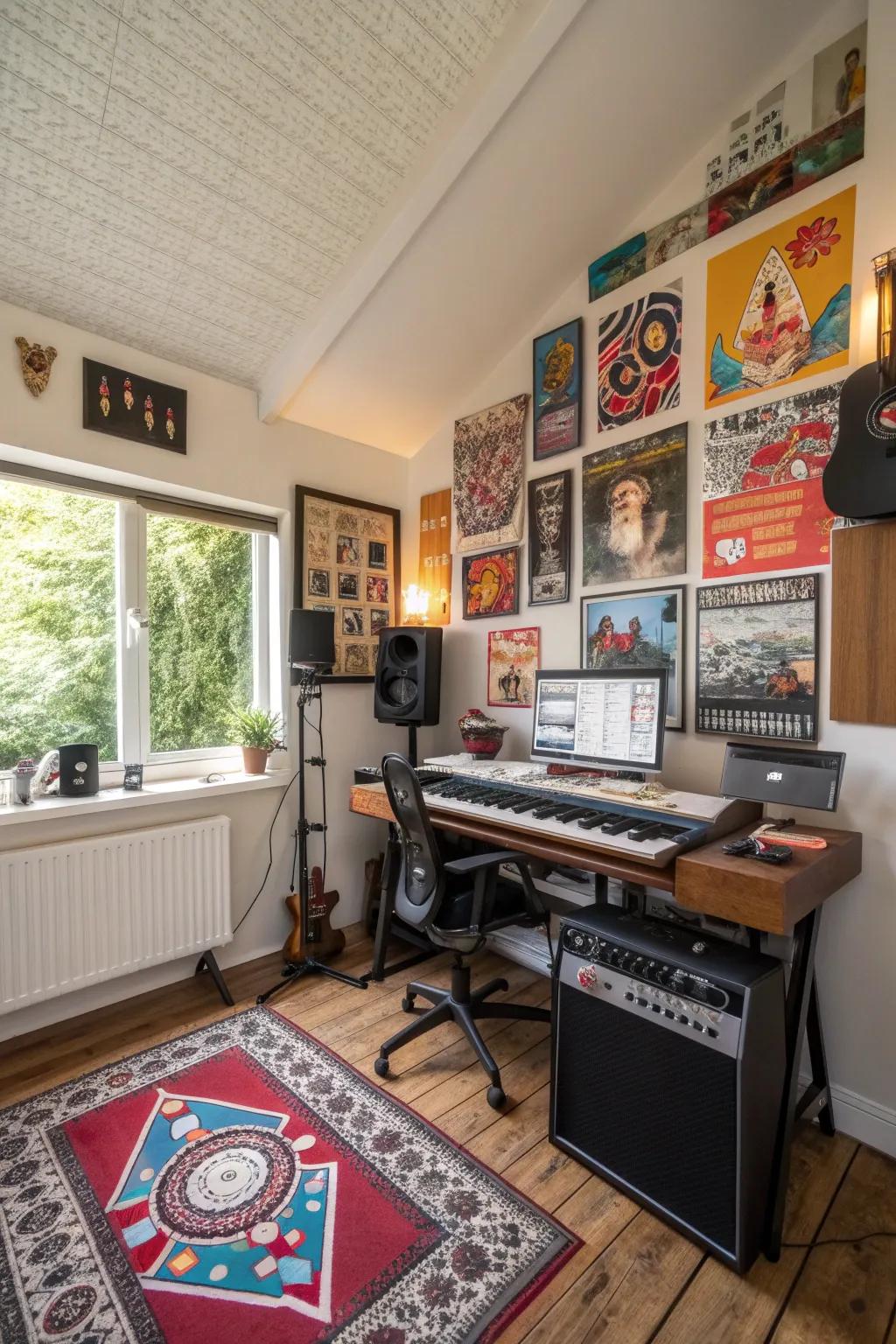 Personalized wall art sparks creativity and adds character to the studio.