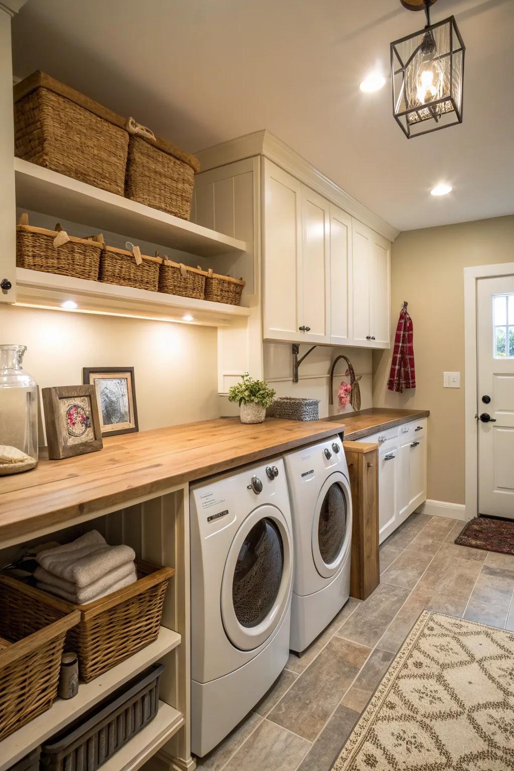 Add warmth thanks to resilient thick timber counters.