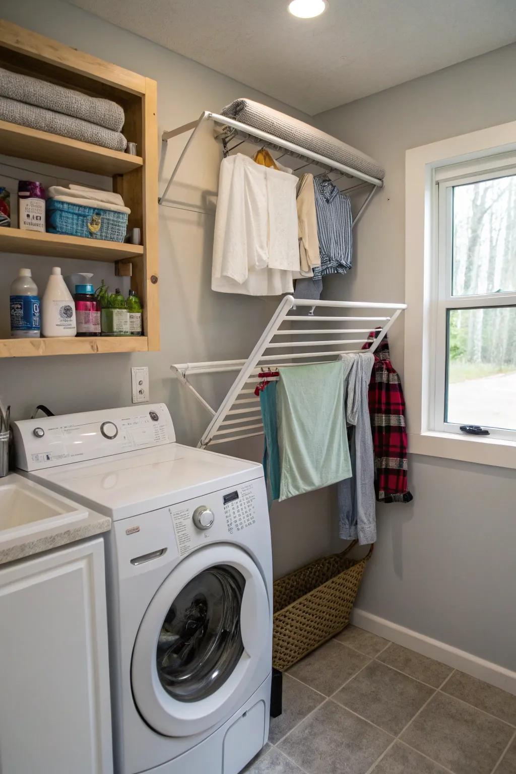 Folding racks are a smart solution for drying clothes in tight areas.