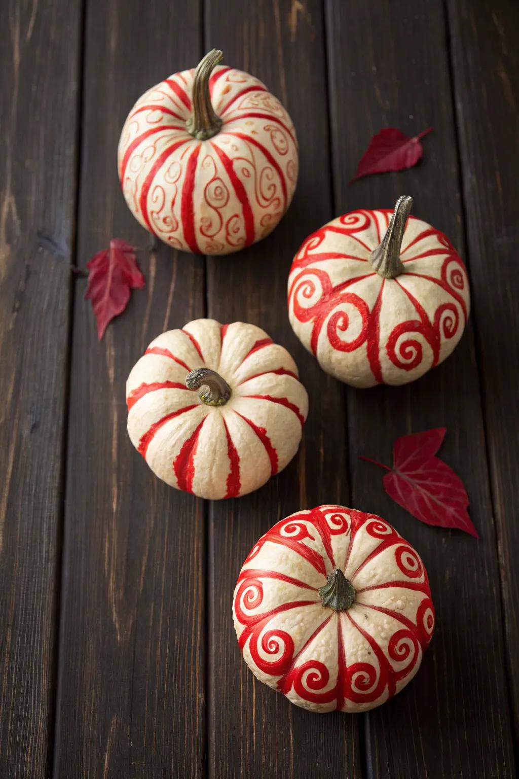Ruby-swirled squashes create a striking, impressive statement.