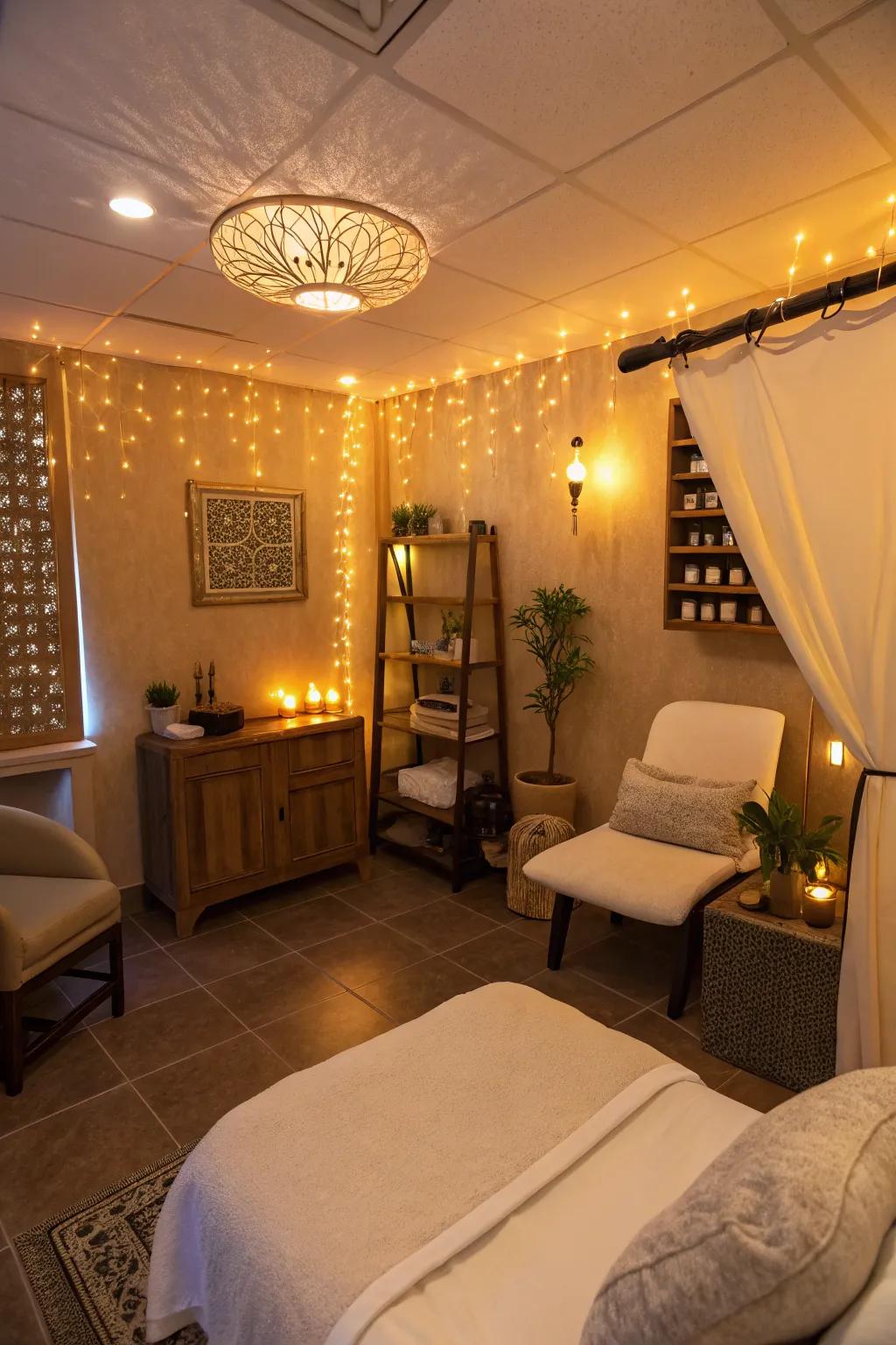 LED mood lighting tailoring the salon’s atmosphere.